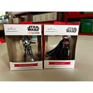 new in box hallmark, Star Wars, Darth Vader and The Mandalorian ornament bundle